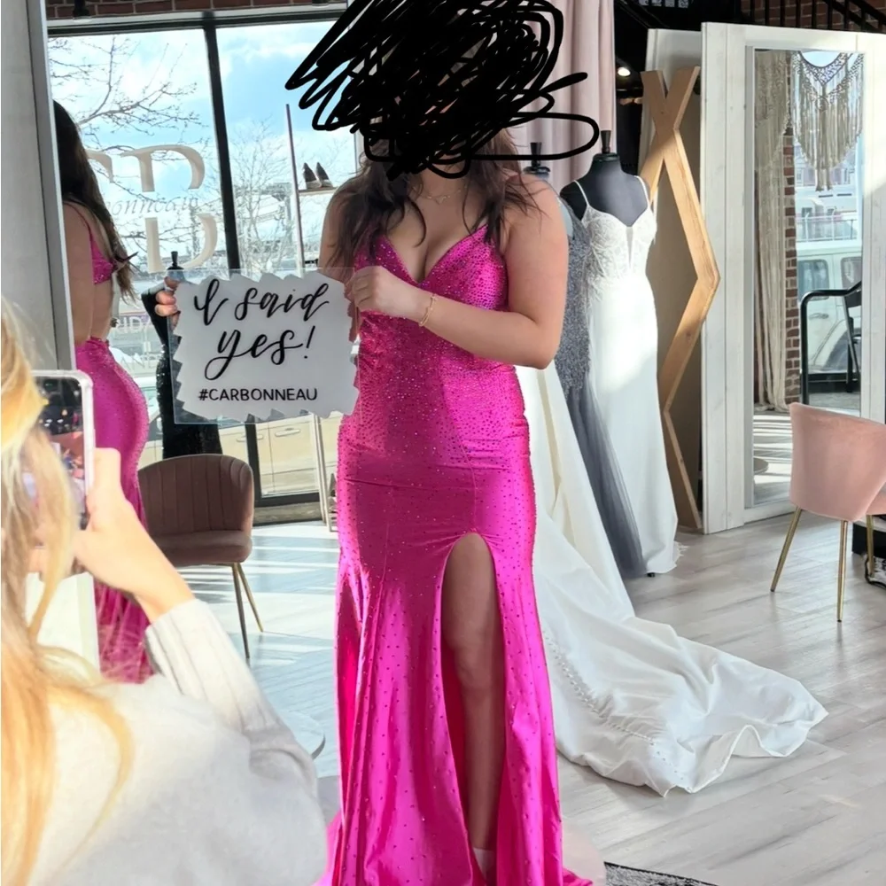 Pink Halter Sleeveless Prom Gown - Picture 3 of 3